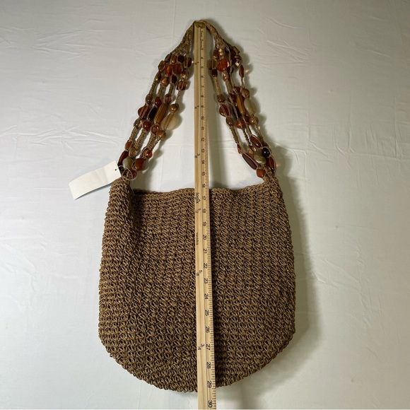 Blue Miami Macrame Straw Crochet Boho Chic Beach Shoulder Bag Faux Gemstones NEW - Picture 7 of 10